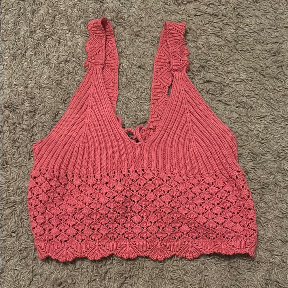 Pink Ribbed Sleeveless Crop Tank Top